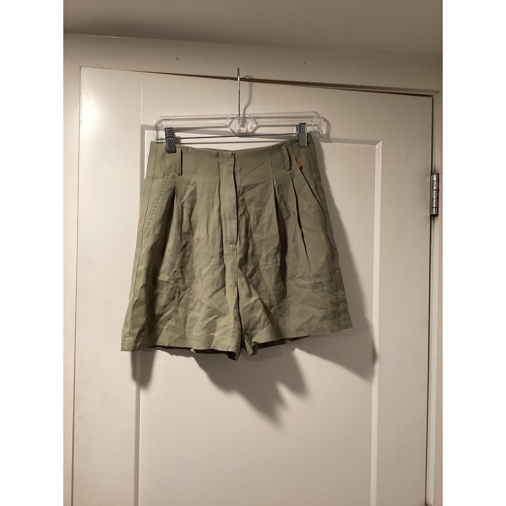 BCBGMAXAZRIA Olive Green High Waisted Pleated Shorts Sage XXS